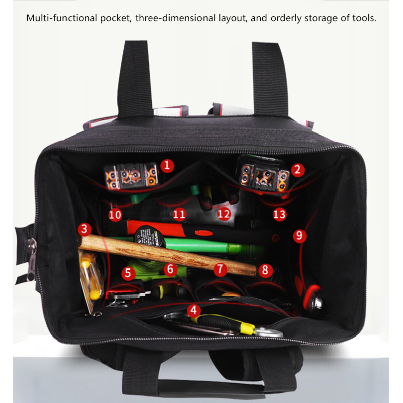 Canvas Backpack Tool Bag with Multi-Pockets, Zipper Closure, and Heavy Duty Large Capacity