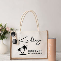 Custom Beach Burlap Tote Bags Hemp Shopping Bag Bridesmaid Bridal Party Gifts Canvas Jute Tote Bags