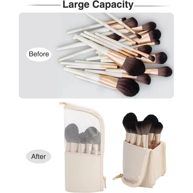 Travel Makeup Brush Organizer Bag Fashion PU Cosmetic Bag Zipper Closure Custom Logo Printed Portable Storage