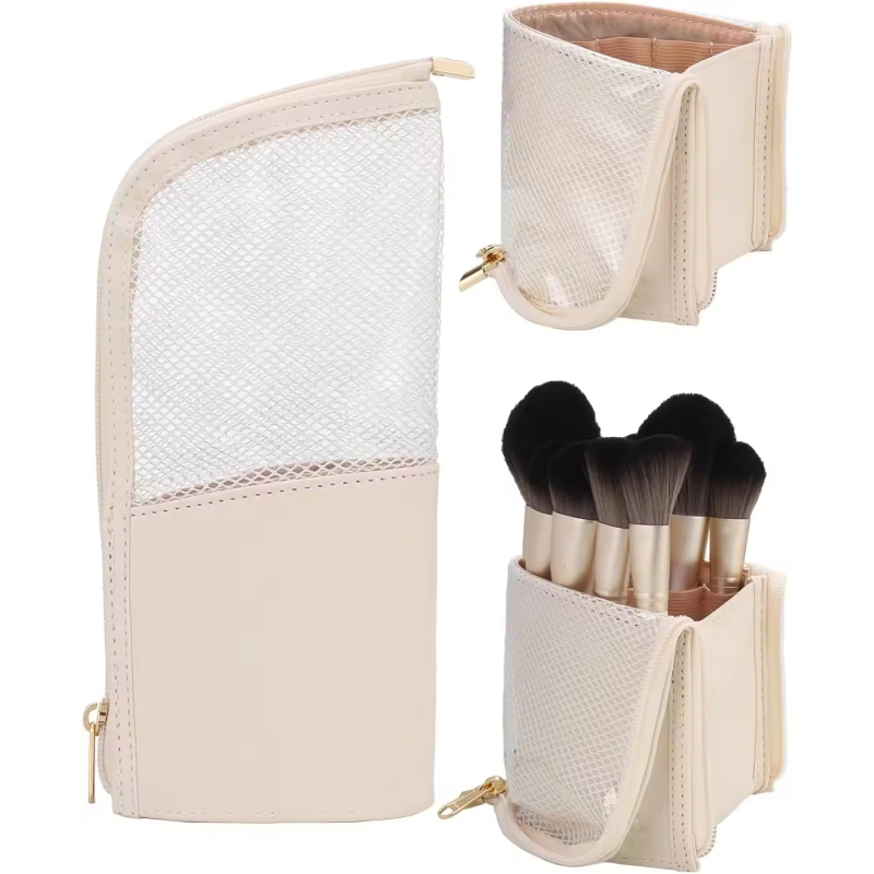 Travel Makeup Brush Organizer Bag Fashion PU Cosmetic Bag Zipper Closure Custom Logo Printed Portable Storage