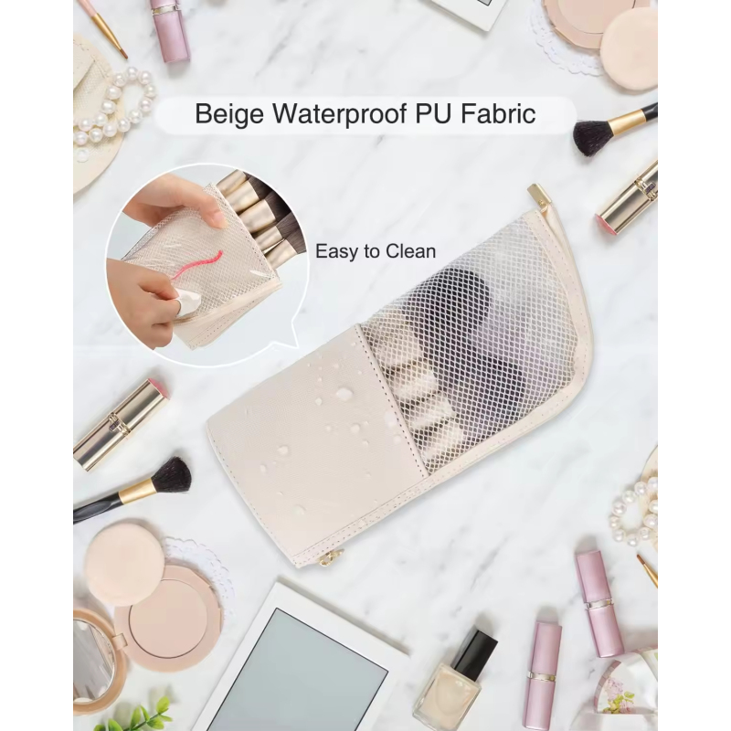 Travel Makeup Brush Organizer Bag Fashion PU Cosmetic Bag Zipper Closure Custom Logo Printed Portable Storage