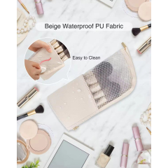 Travel Makeup Brush Organizer Bag Fashion PU Cosmetic Bag Zipper Closure Custom Logo Printed Portable Storage