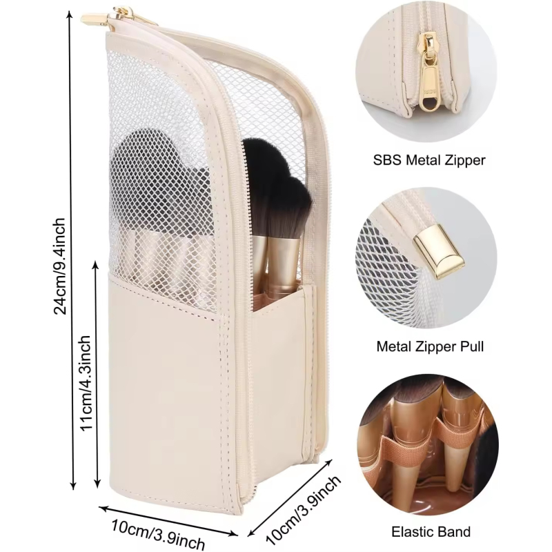 Travel Makeup Brush Organizer Bag Fashion PU Cosmetic Bag Zipper Closure Custom Logo Printed Portable Storage