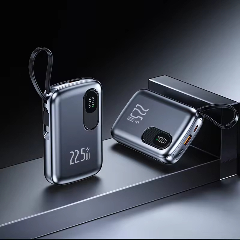 Customized Logo 10000mAh  Portable Charger USB Type Fast Charging Power Bank Built in Cable