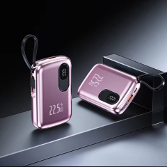 Customized Logo 10000mAh Portable Charger USB Type Fast Charging Power Bank Built in Cable