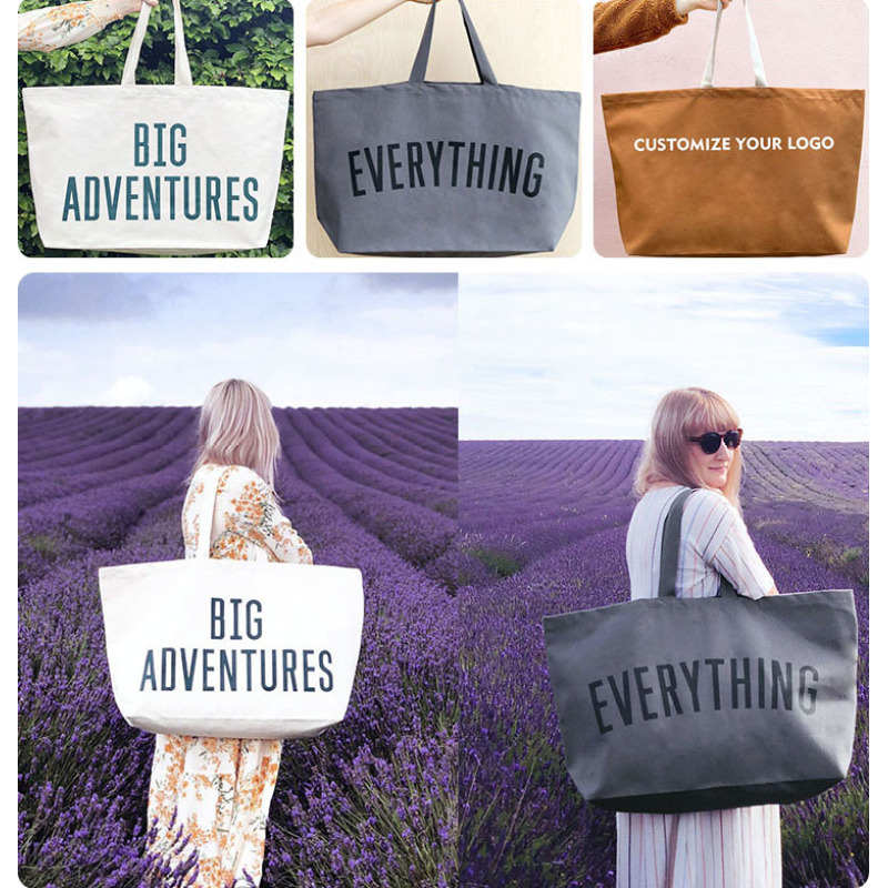 Custom Foldable Cotton Canvas Tote Bag with Compartment Pocket Lightweight and Eco-Friendly