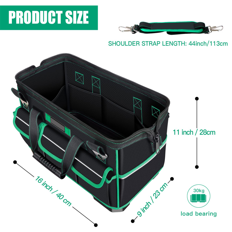 Heavy Duty 16 Inch Electrician Tool Bag Waterproof Tool Organizer Storage Tool Bag with Night Reflector Strip