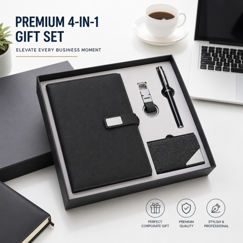 Custom Logo 4 in 1 Corporate Gift Set A5 Notebook Pen USB Flash Drive Business Card Holder Executive Promotional Gift Box