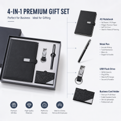 Custom Logo 4 in 1 Corporate Gift Set A5 Notebook Pen USB Flash Drive Business Card Holder Executive Promotional Gift Box