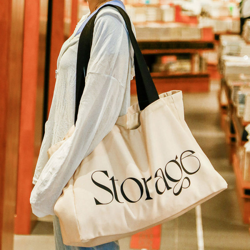 Reusable Canvas Zipper Shopping Bag with Custom Logo Large Foldable Tote 