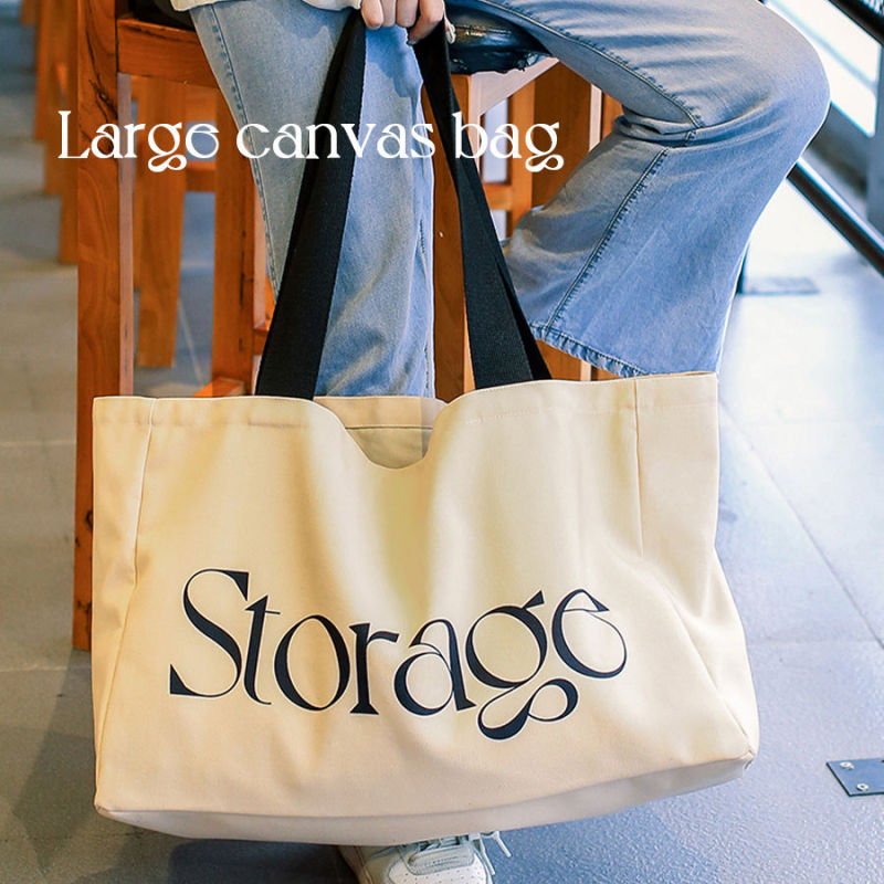 Reusable Canvas Zipper Shopping Bag with Custom Logo Large Foldable Tote 