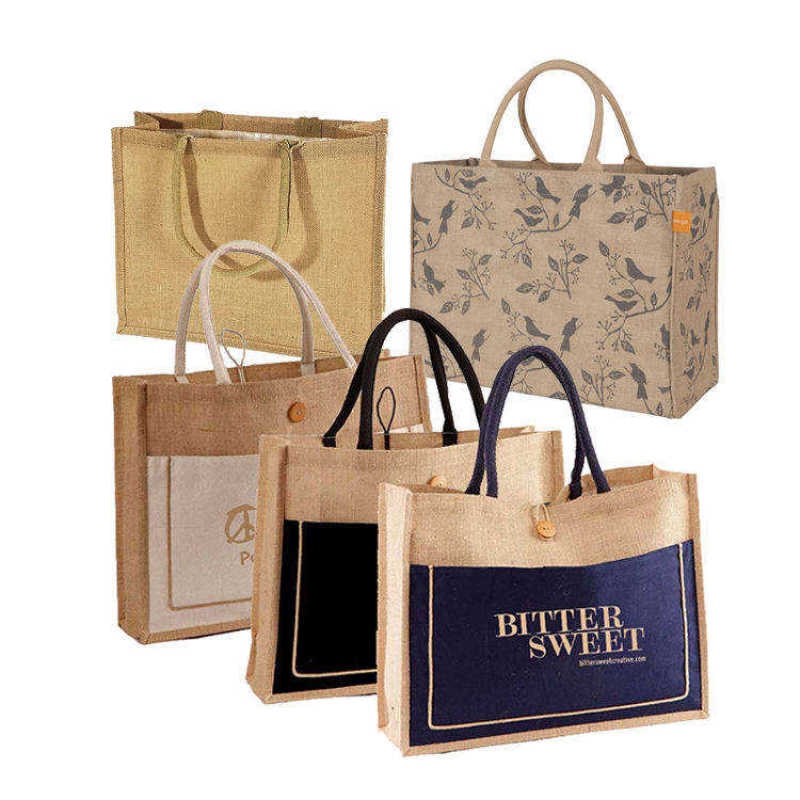 Wholesale Waterproof Jute Tote Bag with Reinforced Handles Button Closure 