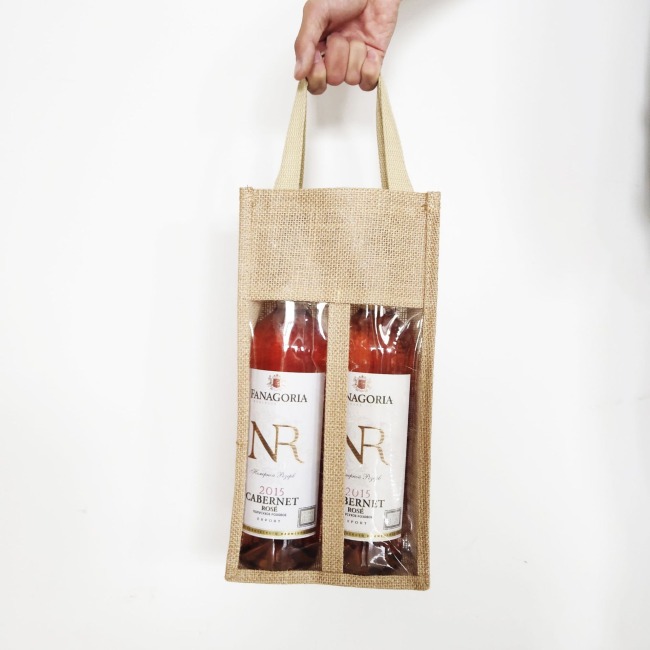Single Jute Handbag Burlap Wine Bottle Bag Jute Wine Bags with Rope Handle