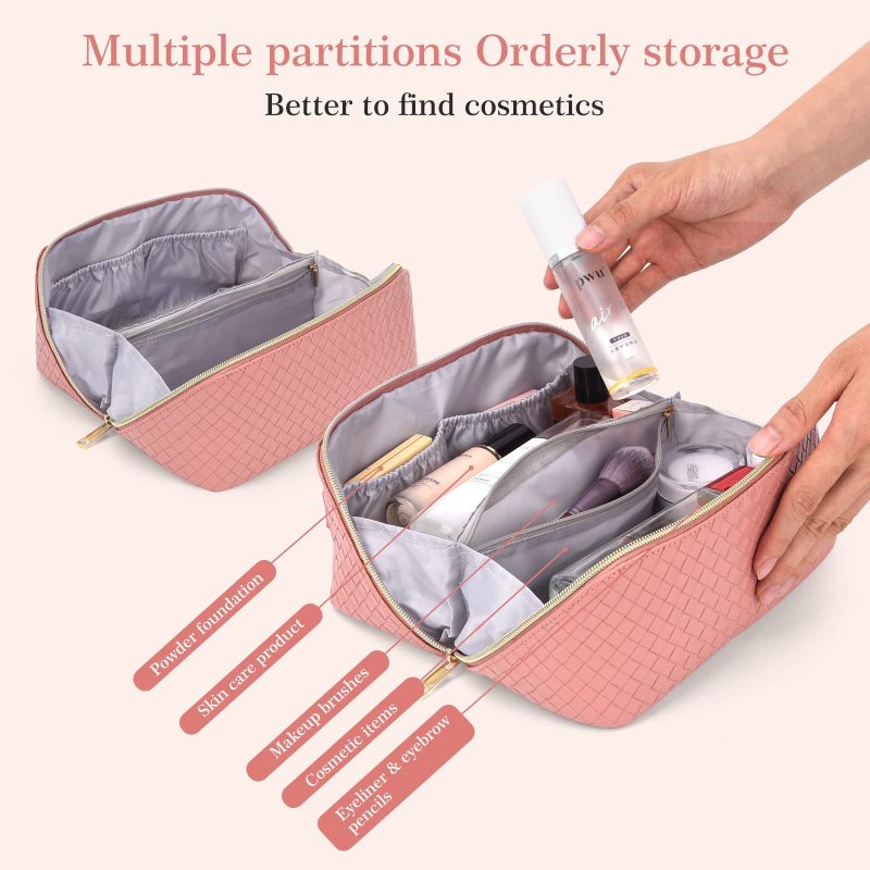 Large Capacity Travel Cosmetic Bag Portable Leather Waterproof Women Travel Makeup Bag Organizer