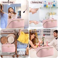 Large Capacity Travel Cosmetic Bag Portable Leather Waterproof Women Travel Makeup Bag Organizer