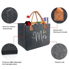 Custom Inner Pocket Personalized Gifts Initial Felt Tote Bag for Teacher Mother Wedding Tote Bag for Beach Birthday