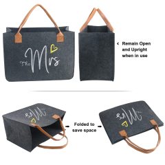 Custom Inner Pocket Personalized Gifts Initial Felt Tote Bag for Teacher Mother Wedding Tote Bag for Beach Birthday