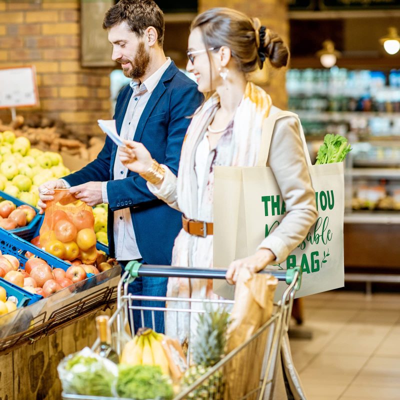 Reusable Grocery Bags Thank You Non Woven Shopping Tote Bag Washable Foldable Gift Bags for Shopping