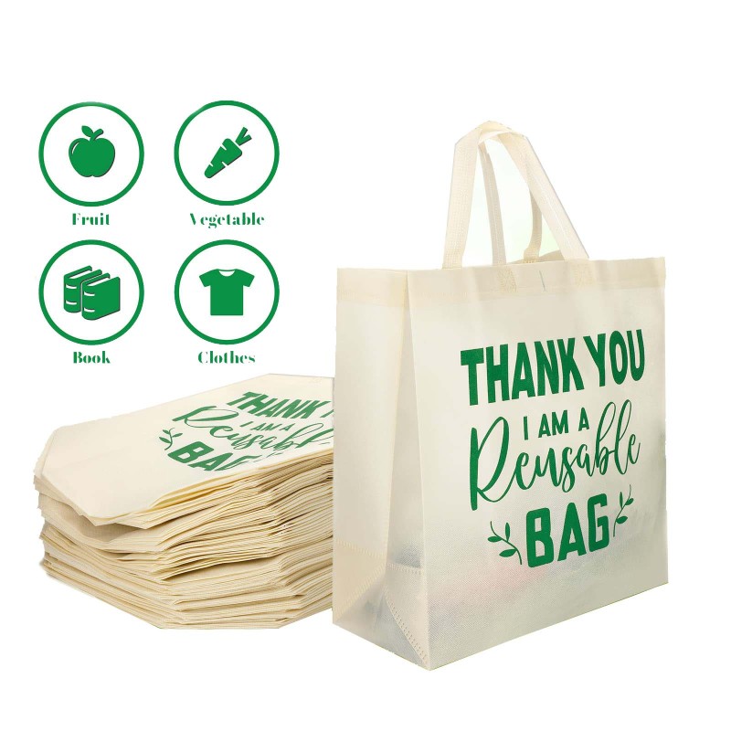Reusable Grocery Bags Thank You Non Woven Shopping Tote Bag Washable Foldable Gift Bags for Shopping