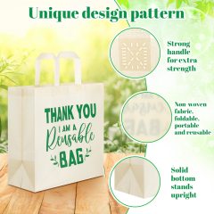 Reusable Grocery Bags Thank You Non Woven Shopping Tote Bag Washable Foldable Gift Bags for Shopping