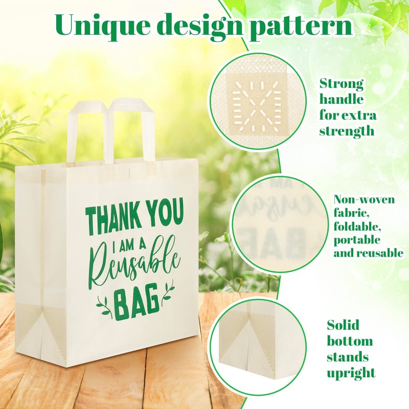 Reusable Grocery Bags Thank You Non Woven Shopping Tote Bag Washable Foldable Gift Bags for Shopping