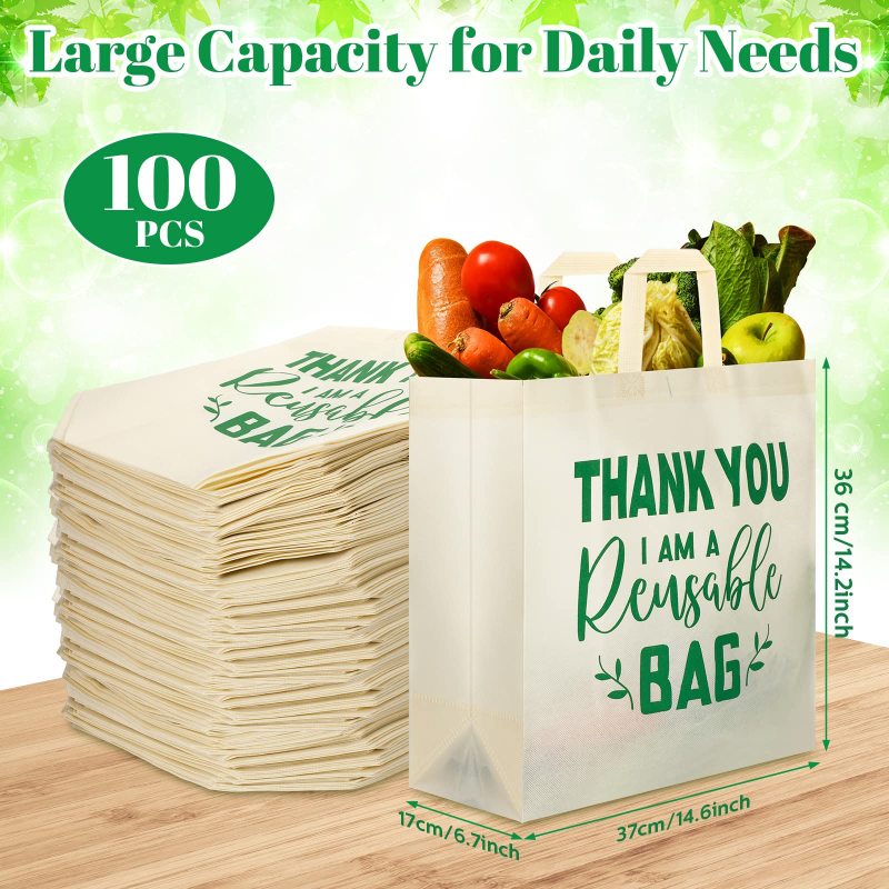 Reusable Grocery Bags Thank You Non Woven Shopping Tote Bag Washable Foldable Gift Bags for Shopping