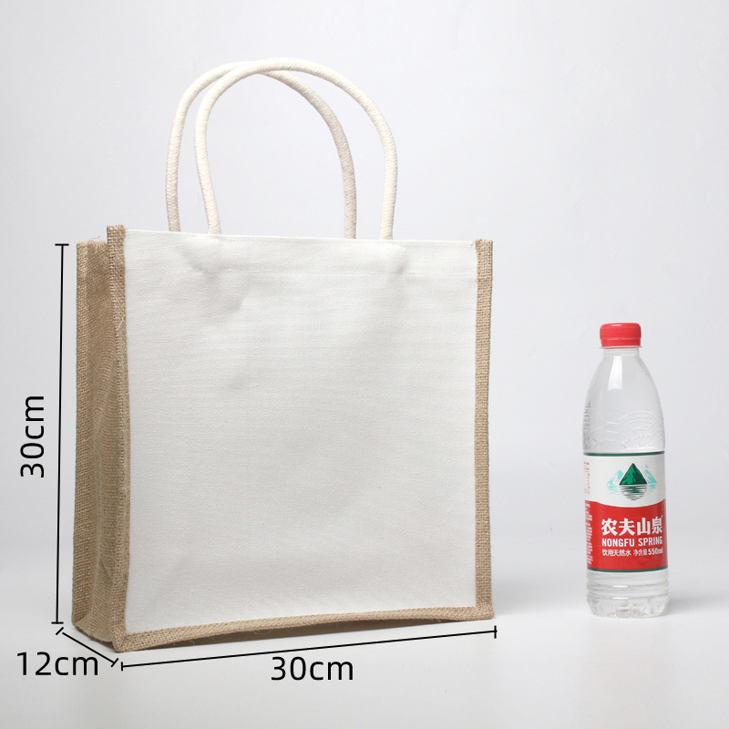 Reusable Jute and Canvas Shopping Handbag with Zipper Large Capacity Foldable Tote