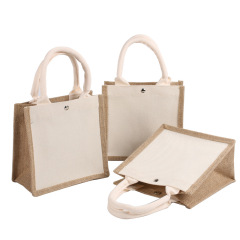 Linen bag diy gift blank linen jute shopping handbag canvas jute bag with hand