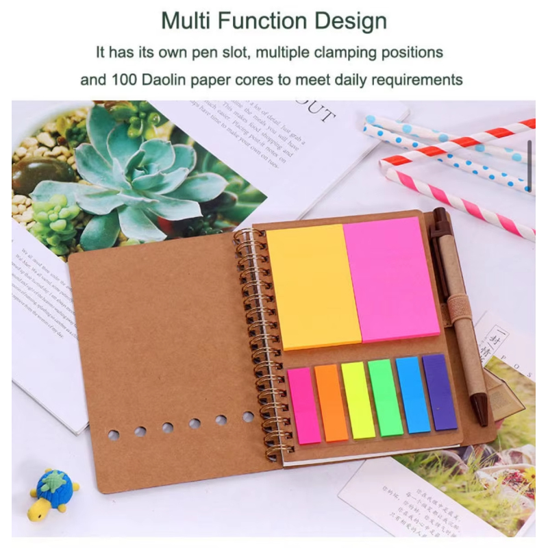 Custom Logo Promotional Spiral Notebook Kraft Paper Cover Notepad with Sticky Notes Eco-friendly Pen Budget-Friendly Option