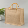  Wholesale Custom Printed Burlap Shopping Jute Tote Bag With Bamboo Handle