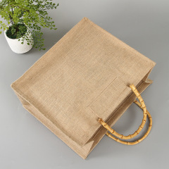 Manufacturer Wholesale Custom Printed Burlap Shopping Jute Tote Bag With Bamboo Handle