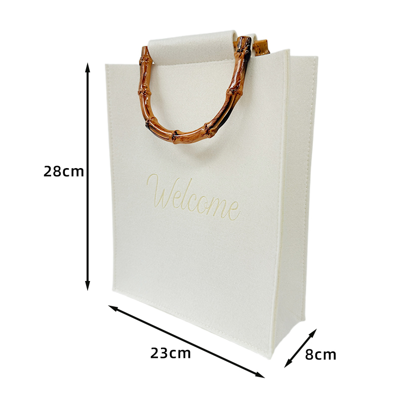 Customized Felt Handbag Tote Bag With Bamboo Handle