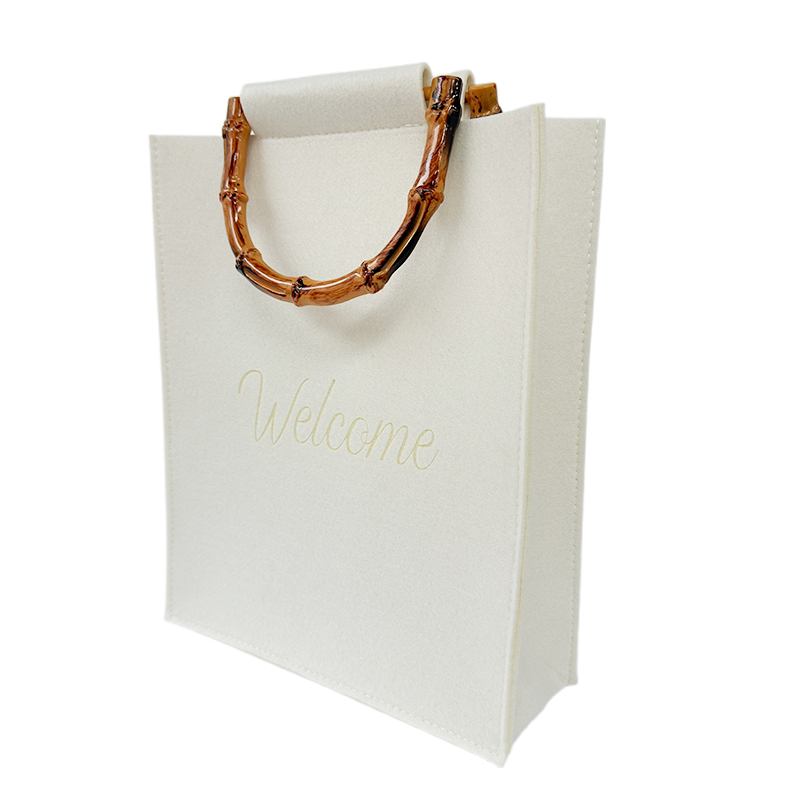 Customized Felt Handbag Tote Bag With Bamboo Handle