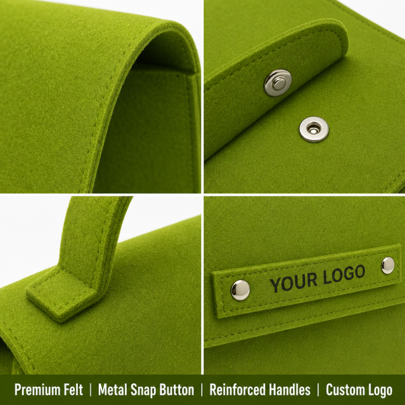 Wholesale Custom Logo Felt Handbag Metal Snap Closure Structured  Tote Bag Eco Friendly Reusable Gift Bag