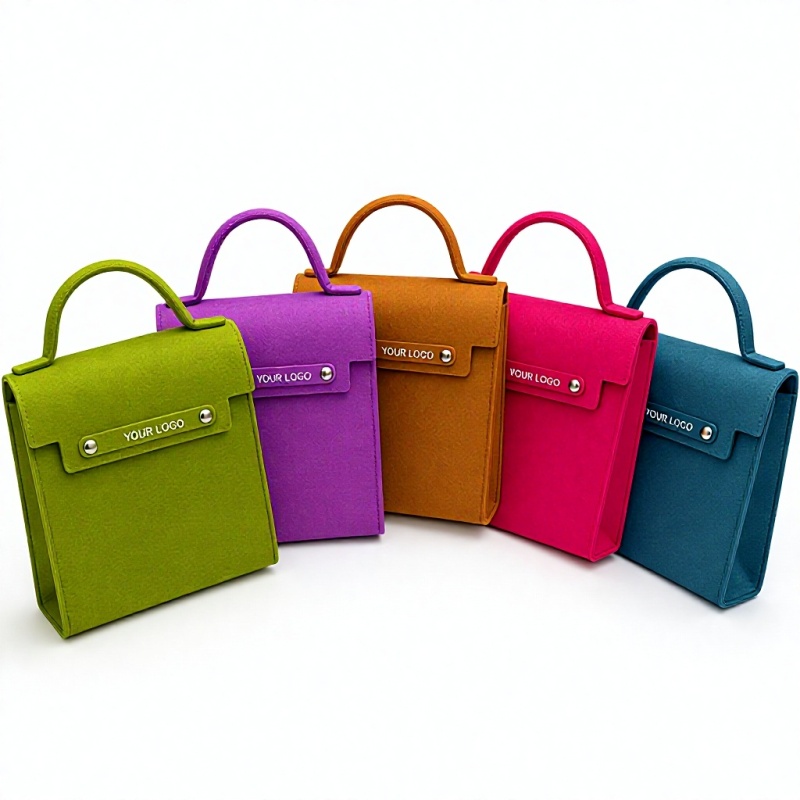 Wholesale Custom Logo Felt Handbag Metal Snap Closure Structured  Tote Bag Eco Friendly Reusable Gift Bag