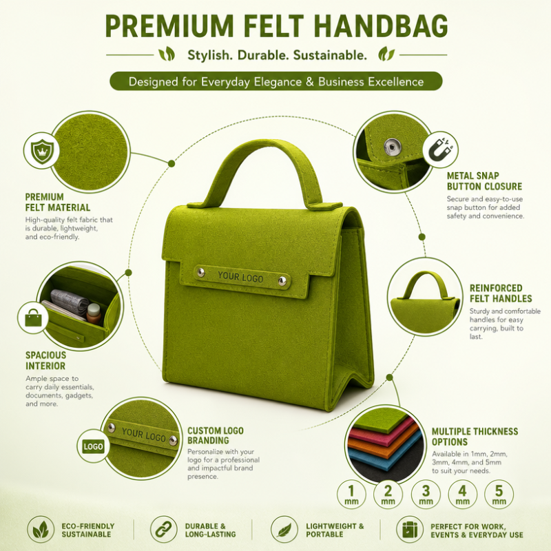 Wholesale Custom Logo Felt Handbag Metal Snap Closure Structured  Tote Bag Eco Friendly Reusable Gift Bag