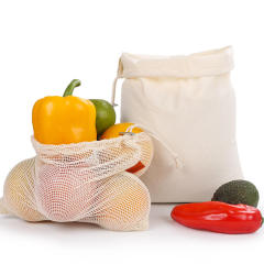 Organic cotton reusable mesh bags for fruits and vegetables folding shopping bag