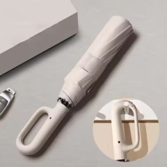 Wholesales Cheap Automatic  3 Folding Umbrella With Portable Buckle Hook Loop Lock Handle for Travel