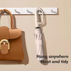 Wholesales Cheap Automatic  3 Folding Umbrella With Portable Buckle Hook Loop Lock Handle for Travel