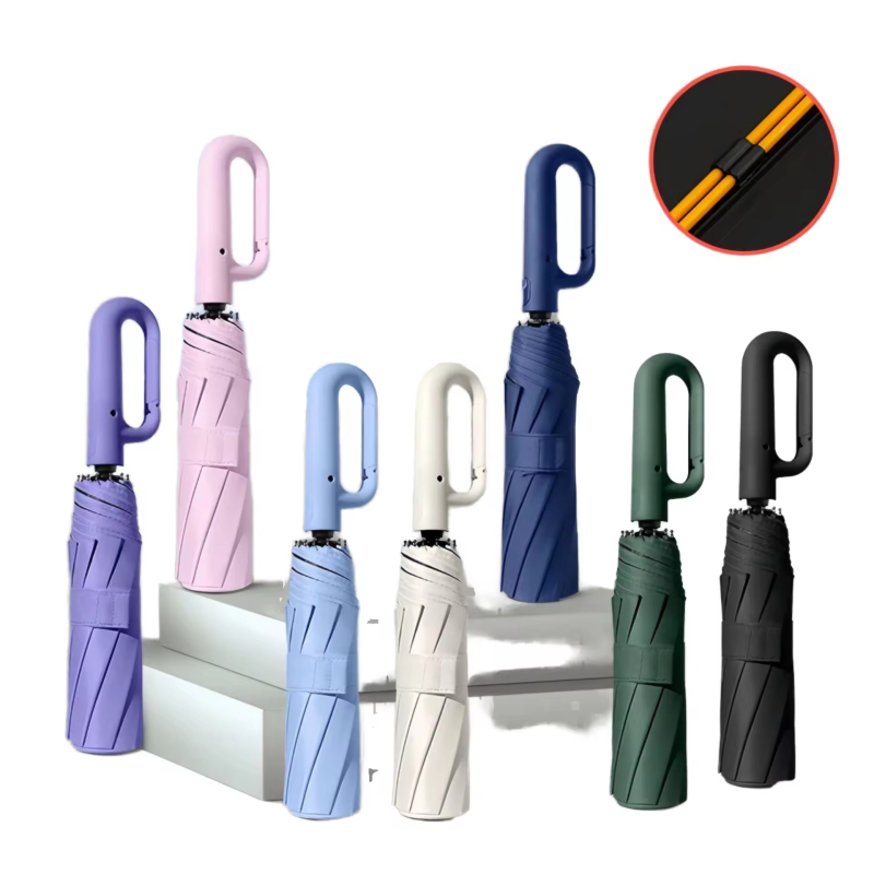 Wholesales Cheap Automatic  3 Folding Umbrella With Portable Buckle Hook Loop Lock Handle for Travel