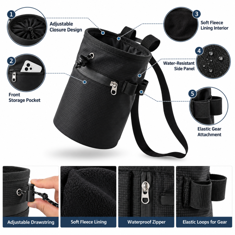 Custom 420D Ripstop Oxford Climbing Chalk Bag with Adjustable Waist Belt Outdoor Rock Climbing Chalk Pouch