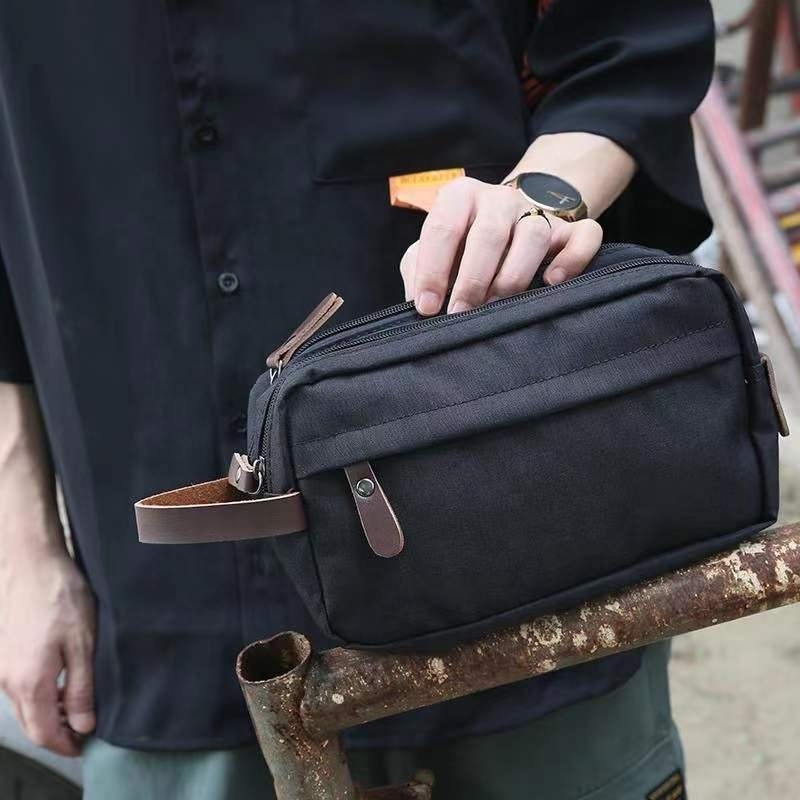 Large Capacity Leisure Waterproof Toiletry Storage Bag Men's Wash Bag Outdoor Travel zipper Cosmetic Bag with leather handle