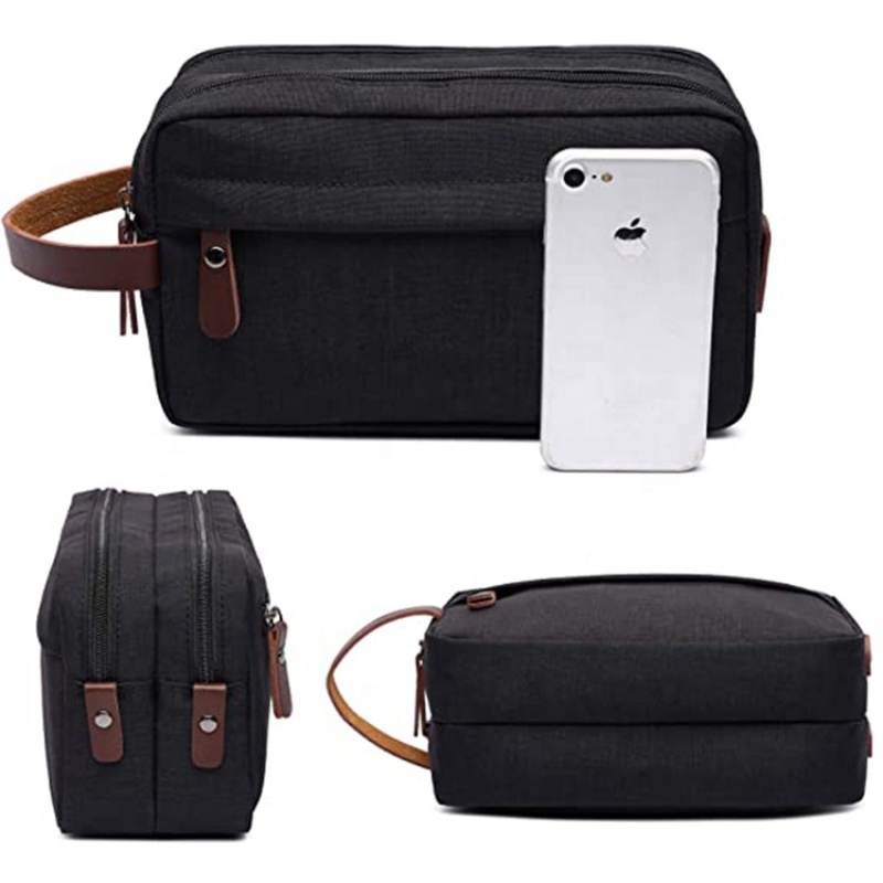 Large Capacity Leisure Waterproof Toiletry Storage Bag Men's Wash Bag Outdoor Travel zipper Cosmetic Bag with leather handle