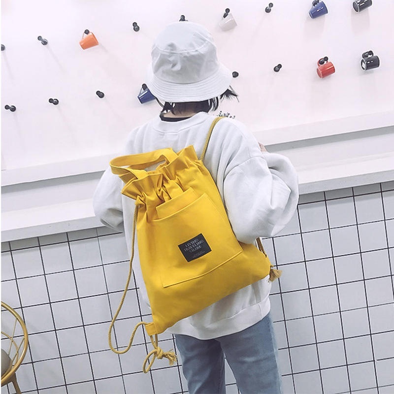 OEM 선물용 끈 달린 코튼 토트백, 끈 달린 맞춤형 캔버스 끈 달린 백팩, 로고 인쇄 프로모션 쇼핑백