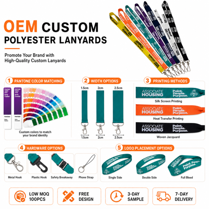 Custom Logo Printed Polyester Lanyards Personalized Full Color Neck Strap with Swivel Hook for Trade Show Office ID Badge