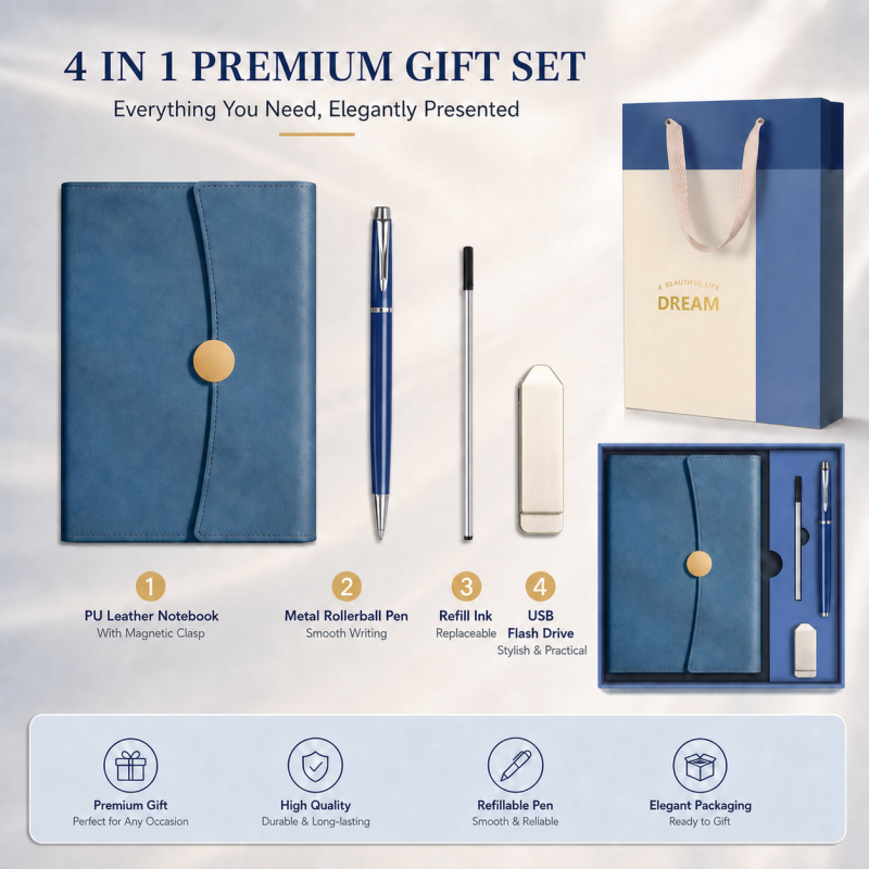 Custom Logo Business Gift Set 4pcs Notebook Pen USB Flash Drive Set Premium Corporate Promotional Gifts for Clients