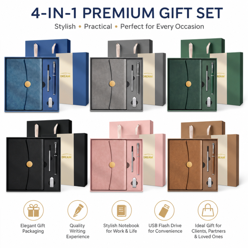 Custom Logo Business Gift Set 4pcs Notebook Pen USB Flash Drive Set Premium Corporate Promotional Gifts for Clients