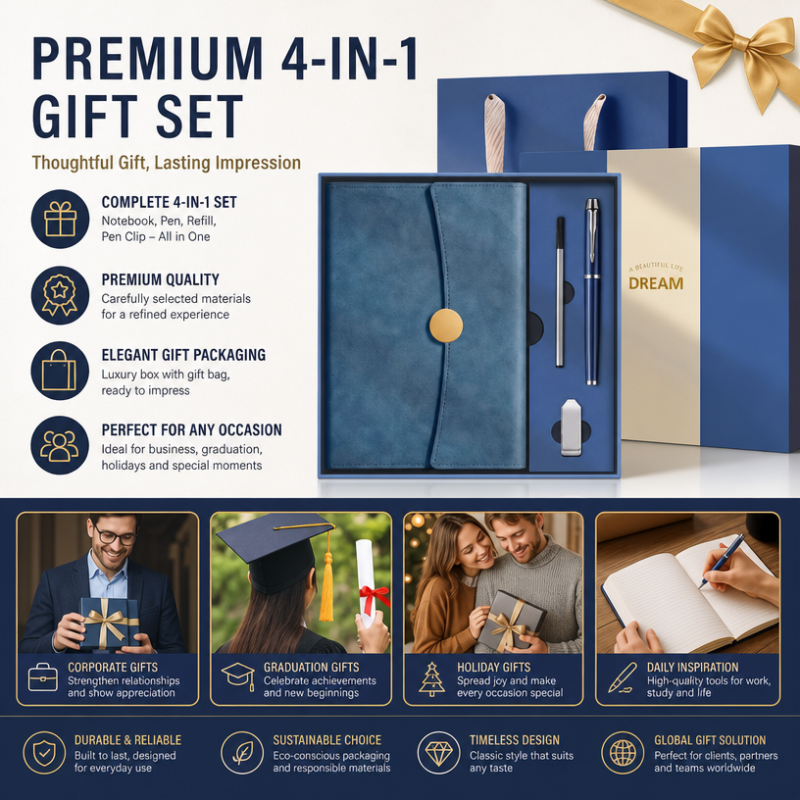 Custom Logo Business Gift Set 4pcs Notebook Pen USB Flash Drive Set Premium Corporate Promotional Gifts for Clients