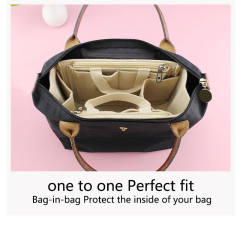 Customizable Bag-in-Bag Felt Cosmetic Bag with Zipper Closure, Multiple Pockets