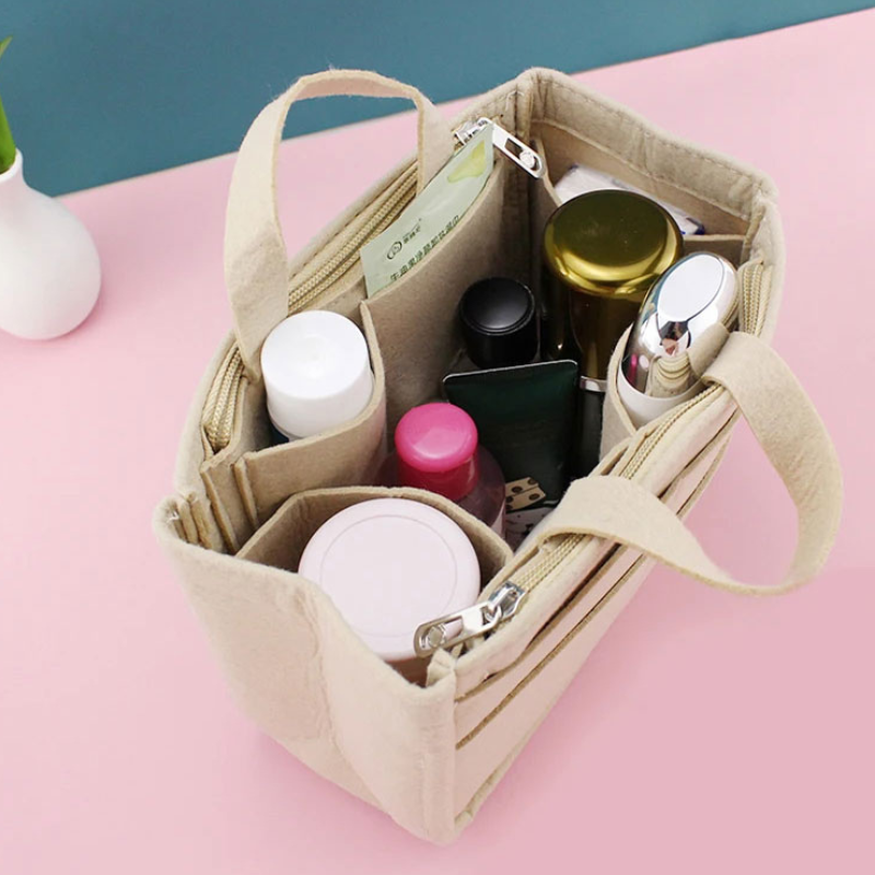 지퍼 잠금 장치, 여러 개의 포켓이 있는 맞춤형 백인백 펠트 화장품 가방